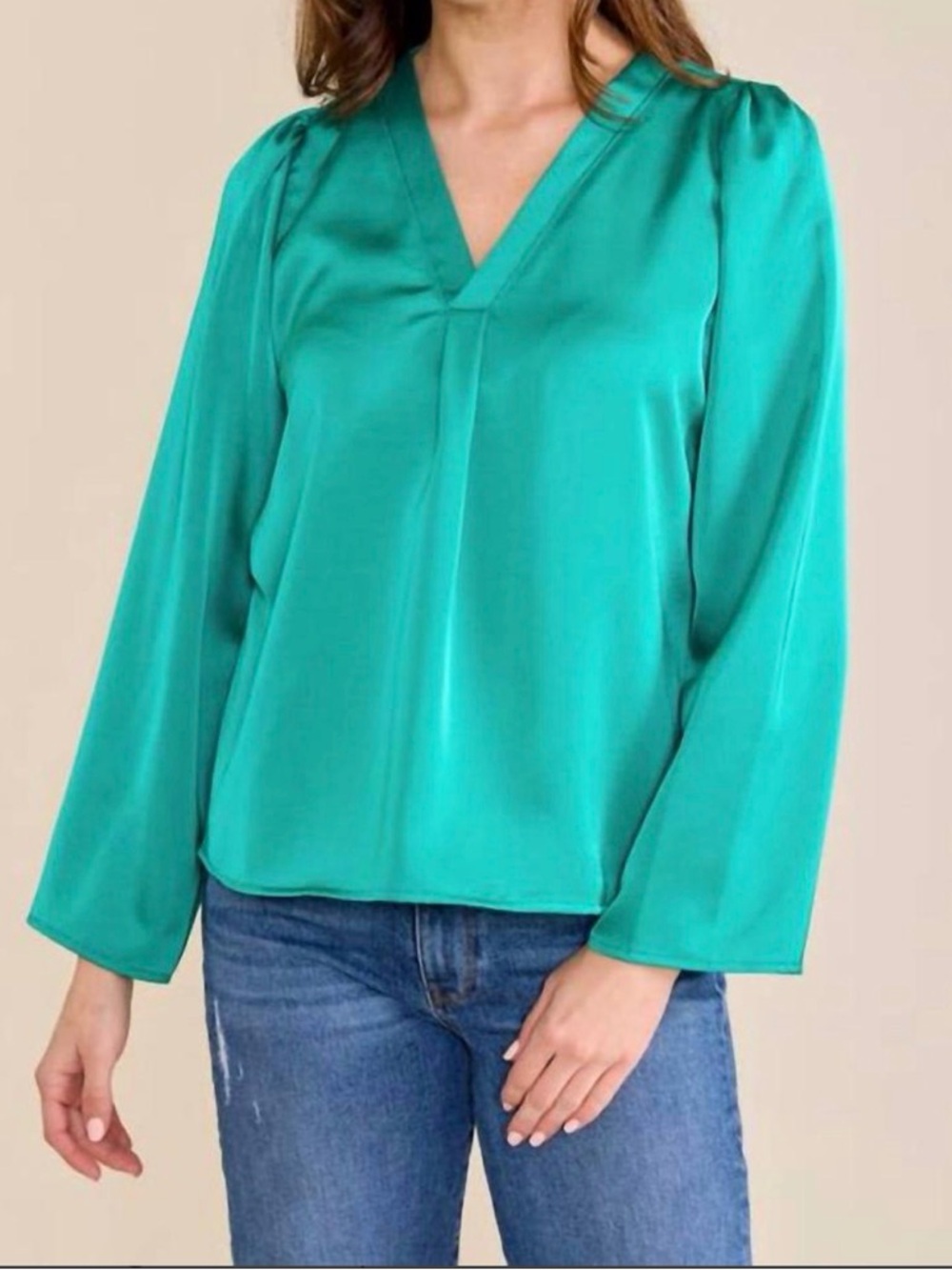 Women's Teal V-Neck Long Sleeve Blouse